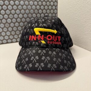 IN-N-OUT BURGER Hat Cap Palm Trees Employee Black Merch Fast Food Strap Back